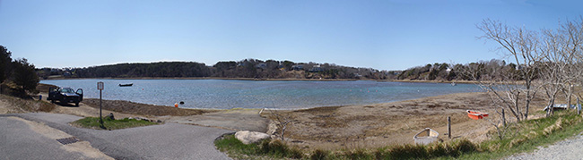 Red tide bloom (Alexandrium fundyense) in the Nauset Marsh Estuary System, Cape Cod, MA. Photo by D. Kulis.